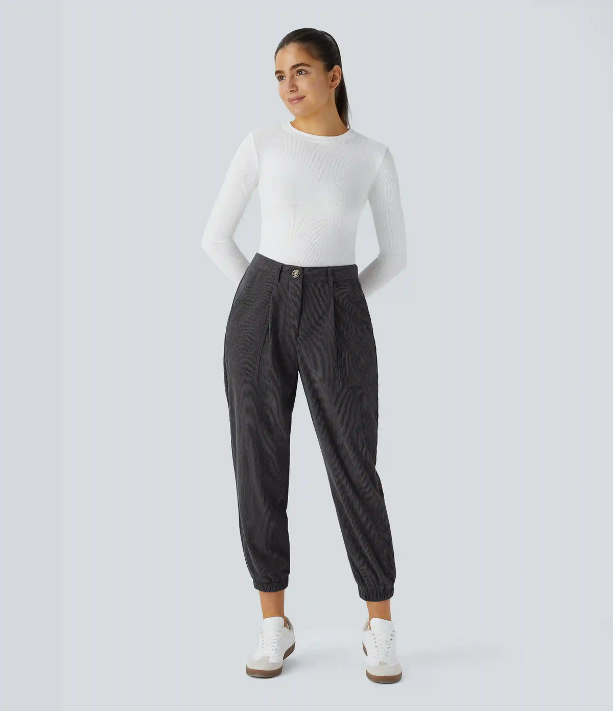 Mid Rise Zipper Pockets Corduroy Casual Joggers