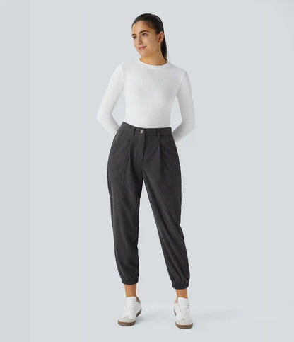 Mid Rise Zipper Pockets Corduroy Casual Joggers