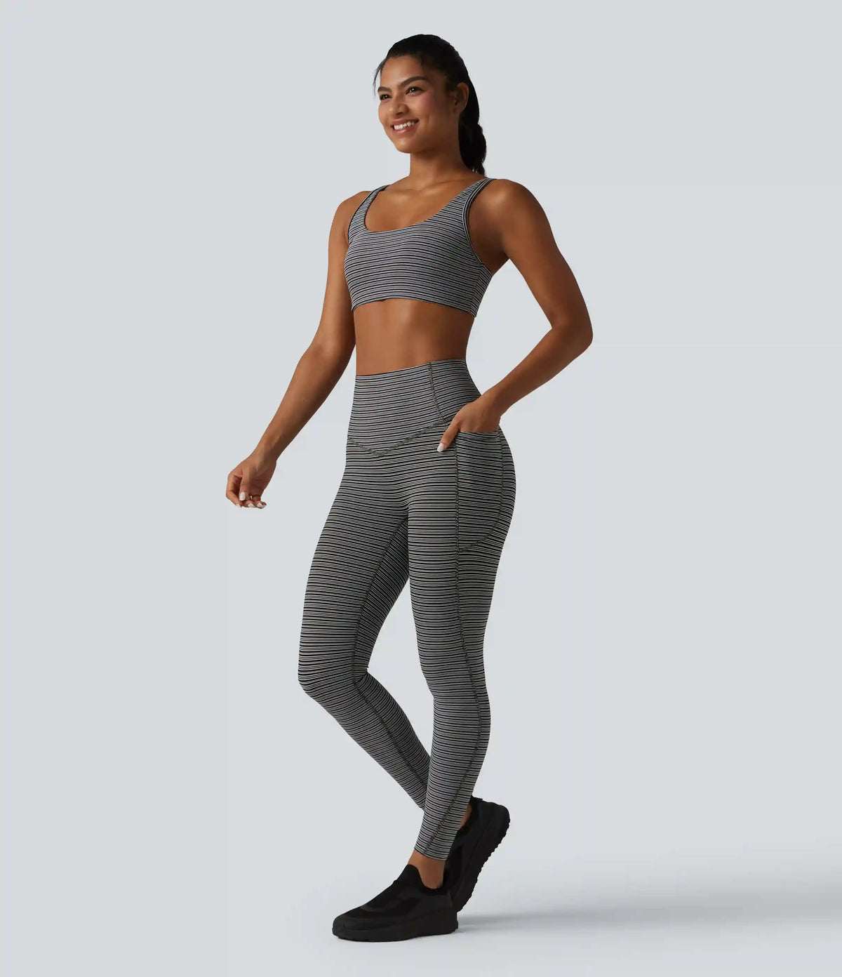 Halara UltraSculpt™ Jacquard Stripe High Waisted Tummy Control Running Leggings with Pockets