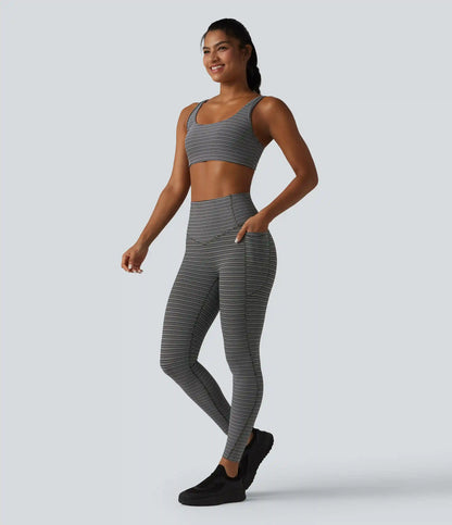 Halara UltraSculpt™ Jacquard Stripe High Waisted Tummy Control Running Leggings with Pockets