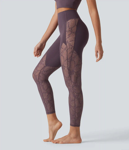 Halara UltraSculpt™ High Waisted Tummy Control Contrast Lace Yoga 7/8 Leggings with Pocket