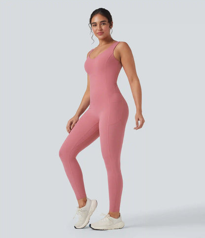 Halara UltraSculpt™ V Neck Tummy Control Butt Lifting Workout Jumpsuit with Pockets