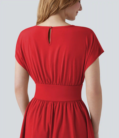 Breezeful™ Batwing Short Sleeve Flowy Quick Dry Mini Work Dress with Pockets