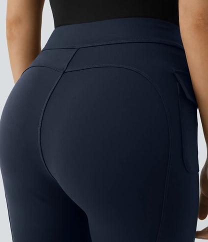 High Waisted Side Flap Pocket Flare Casual Cargo Pants