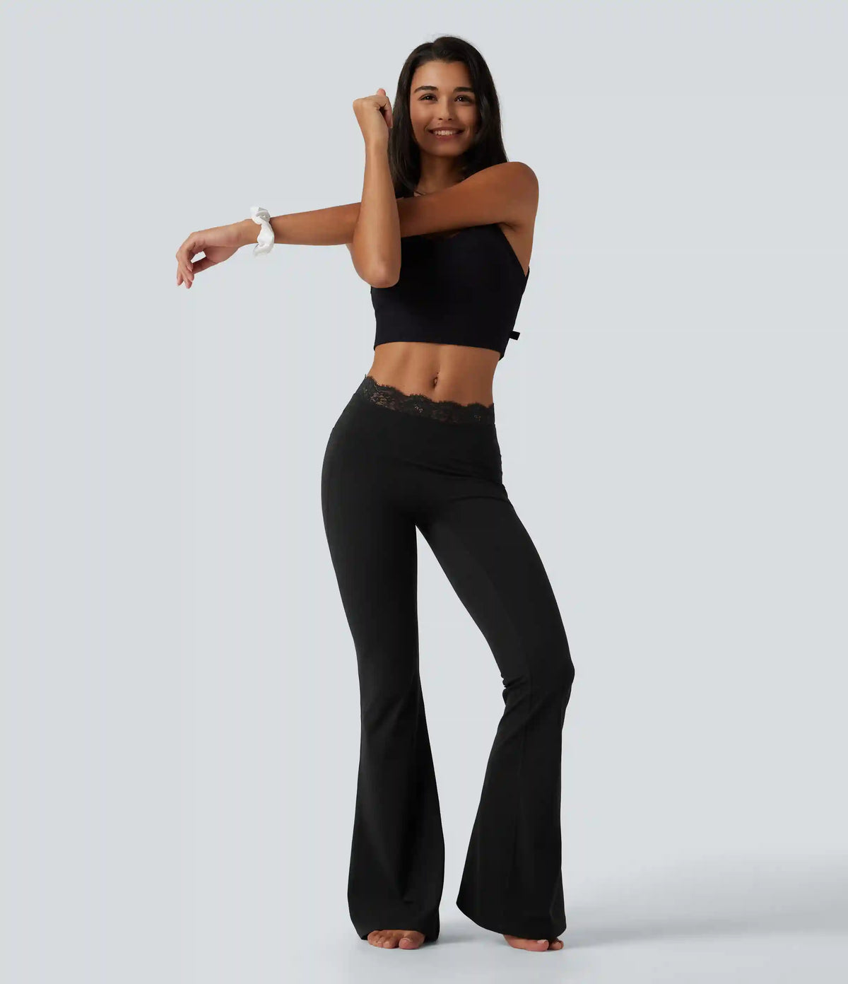 Halara UltraSculpt™ Mid Rise Contrast Lace Ruched Flare Yoga Leggings with Pockets