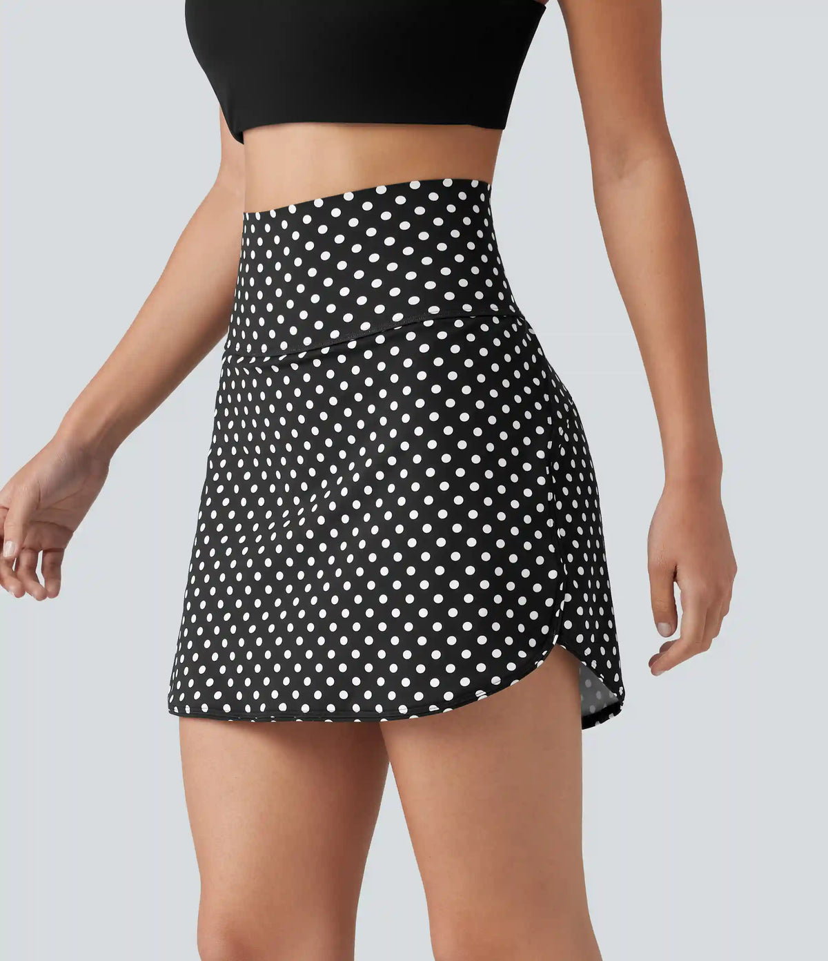 Ultra High-Waist Tummy Control Curved Hem 2-in-1 Polka Dot Golf Mini Skirt with Pockets