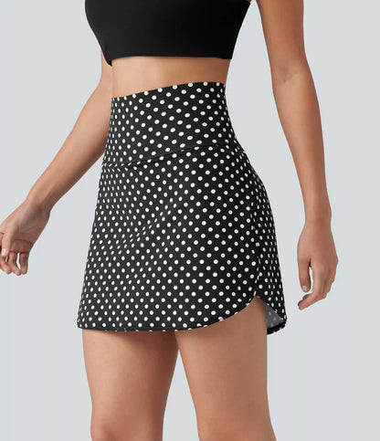 Ultra High-Waist Tummy Control Curved Hem 2-in-1 Polka Dot Golf Mini Skirt with Pockets