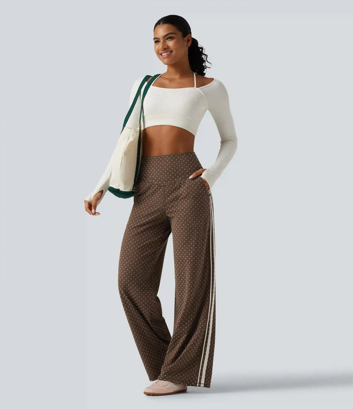 Halara UltraSculpt™ Flocked High Waisted V Shaped Tummy Control Straight Leg Polka Dot Yoga Pants with Pockets