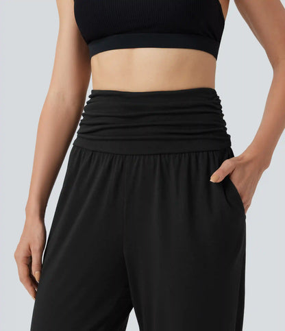 High Waisted Ruched Heathered Yoga Joggers with Pockets