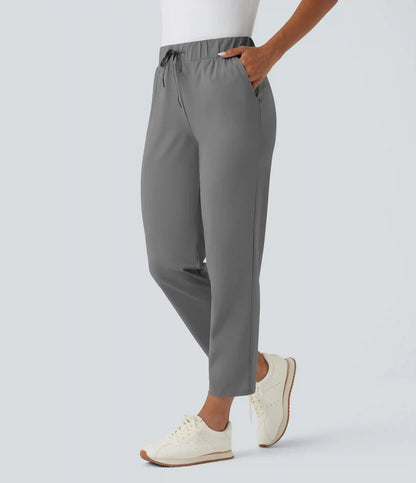 High Waisted Drawstring Pockets Quick Dry Golf Tapered Pants-Golf Tee Pocket