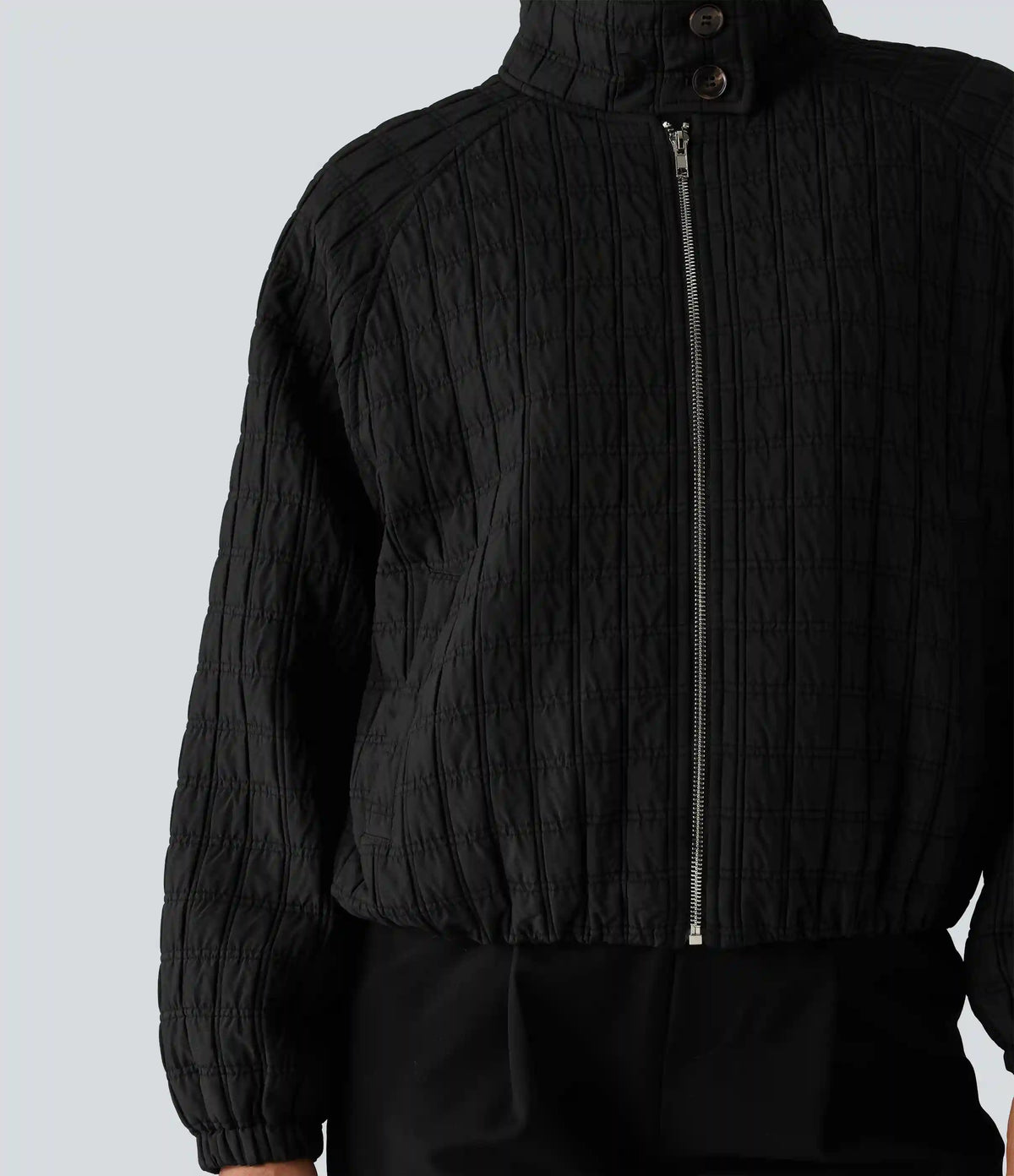 Stand Collar Long Sleeve Quilted Casual Jacket with Pockets