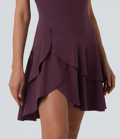 SoftlyZero™ Airy Round Neck Sleeveless Layered Ruffle Hem InstantCool Mini Casual Dress