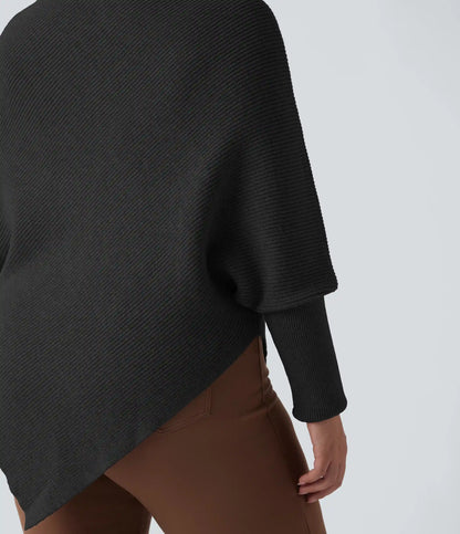 High Neck Long Sleeve Asymmetric Hem Work Plus Size Sweater