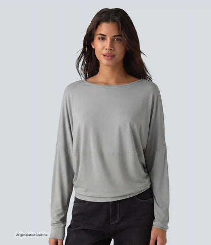 Round Neck Long Sleeve Relaxed Casual Top