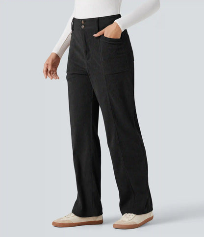 High Waisted Corduroy Casual Straight Leg Pants with Pockets