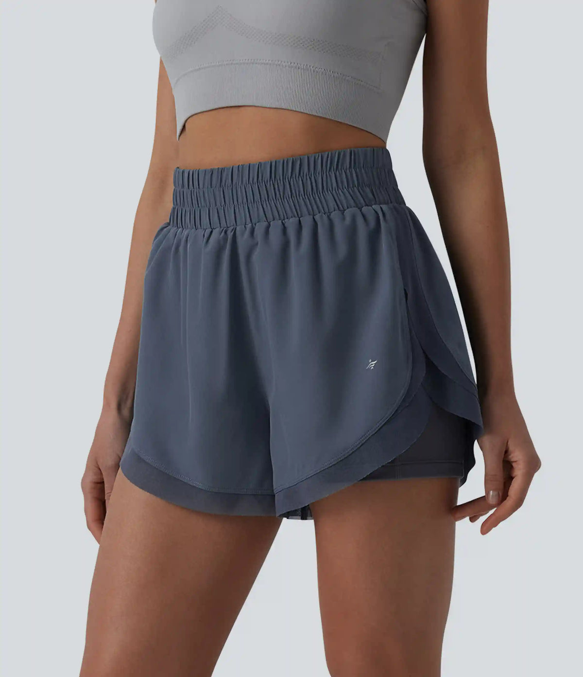 High Waisted Contrast Mesh 2-in-1 Running Shorts with Pockets