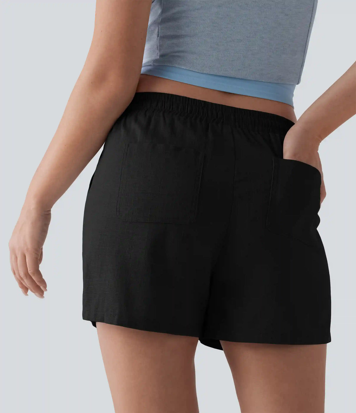 Mid Rise Drawstring Casual Linen Shorts with Pockets