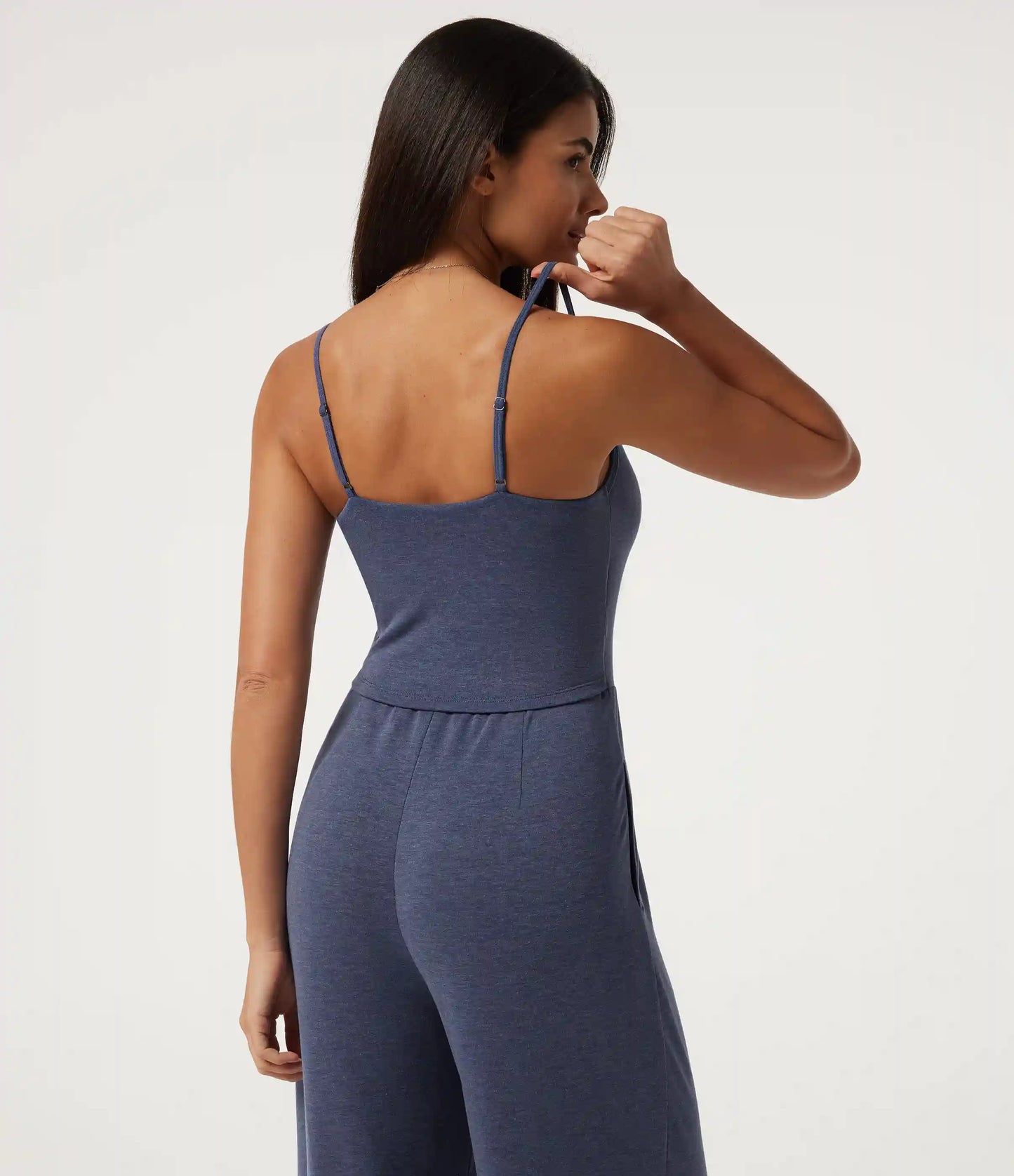 U-Neck Sleeveless Built-in Bra Ruched Baggy Casual Jumpsuit with Pockets-Easy Peezy Edition