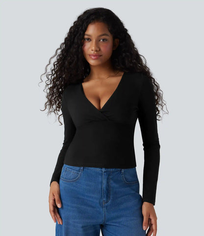 Deep V Neck Long Sleeve Casual Top