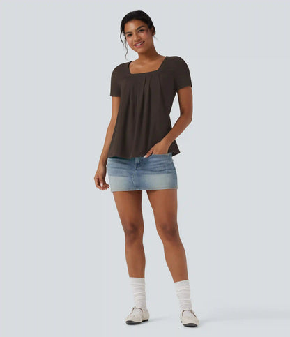 Square Neck Short Sleeve Casual Blouse