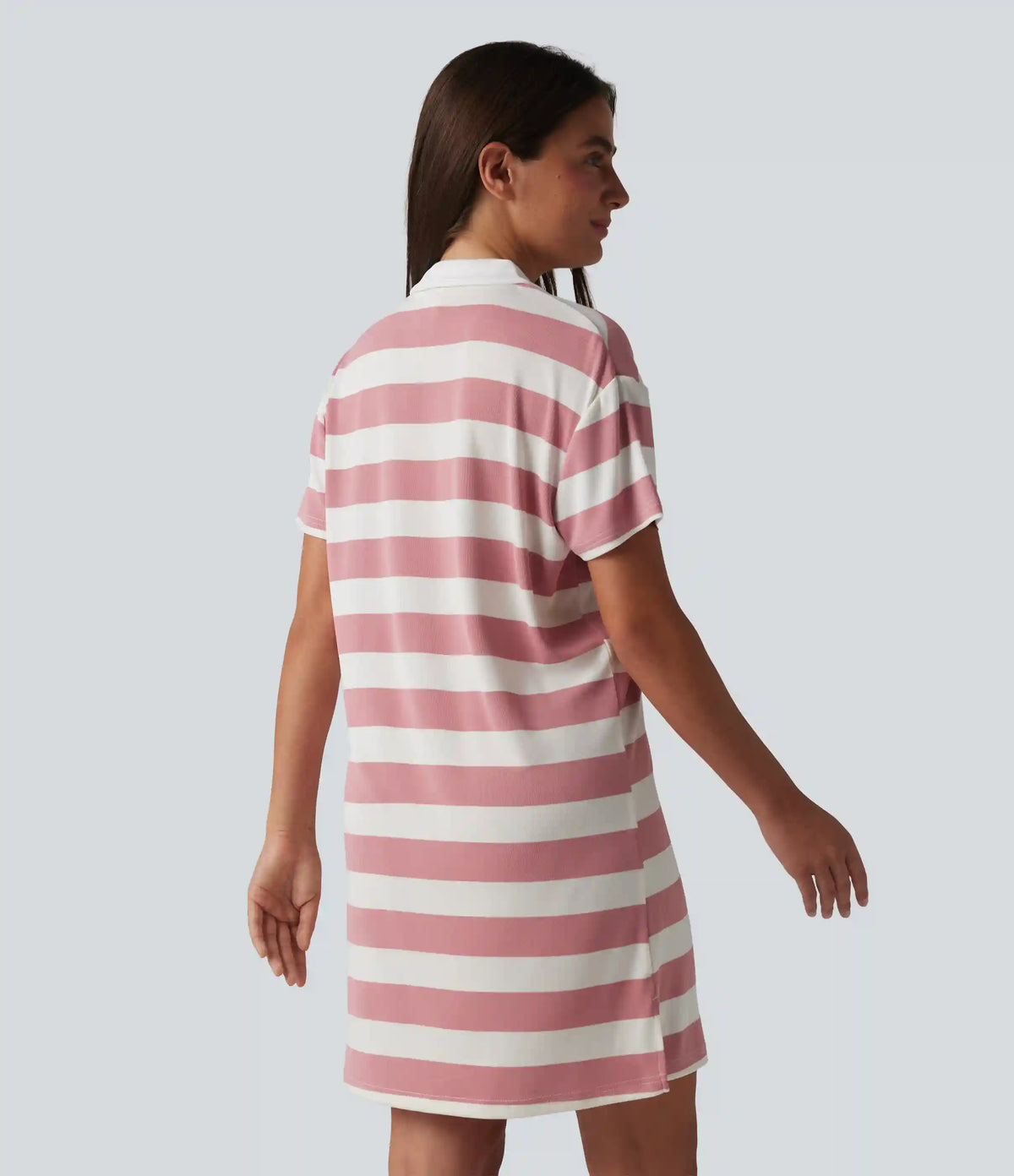 Polo Collar Short Sleeve Stripe Mini Casual Dress