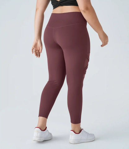 DayStretch High Waisted Crossover Contrast Mesh Decorative Buckle Yoga Plus Size Leggings