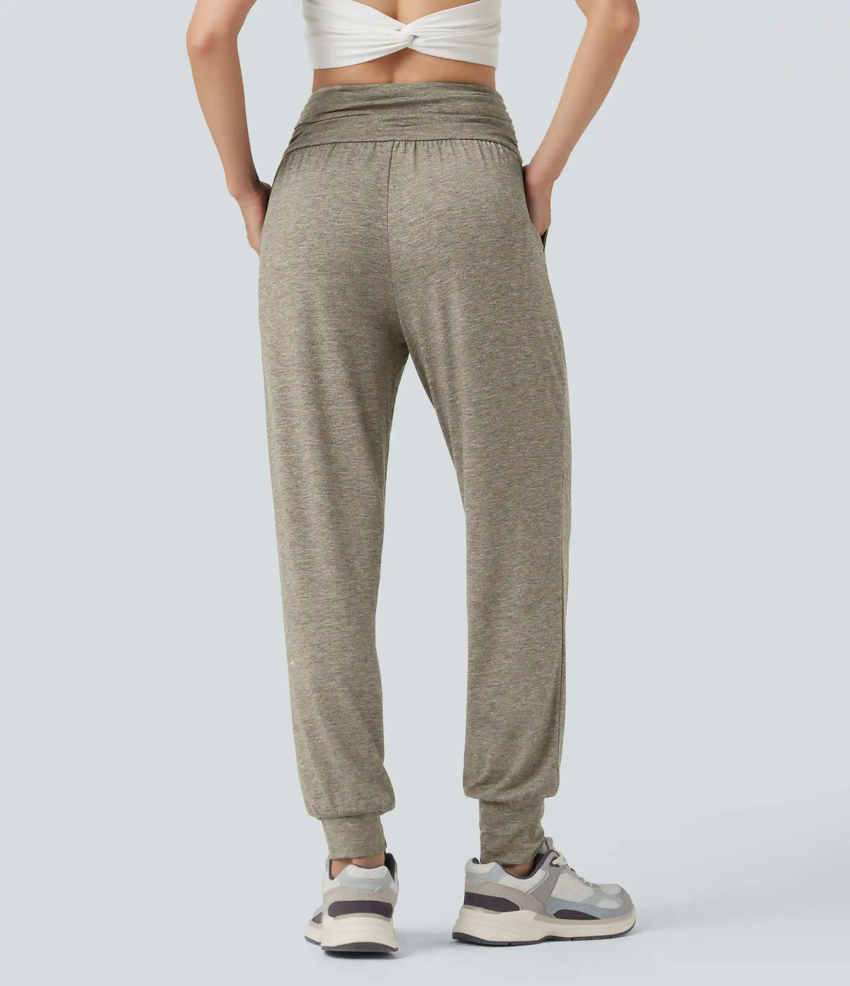 High Waisted Ruched Heathered Yoga Joggers with Pockets