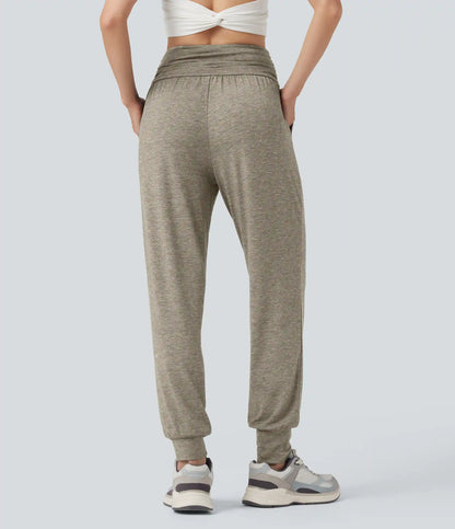 High Waisted Ruched Heathered Yoga Joggers with Pockets