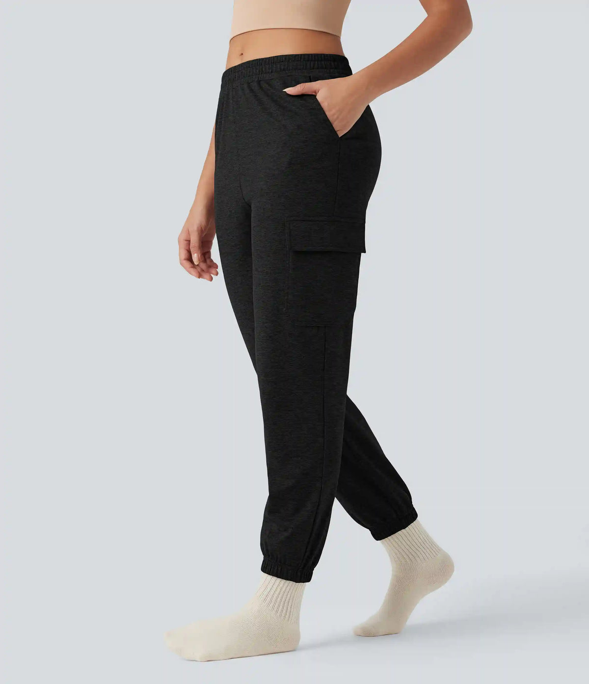 Mid Rise Quick Dry Heathered Lounge Cargo Joggers with Pockets-UPF40+