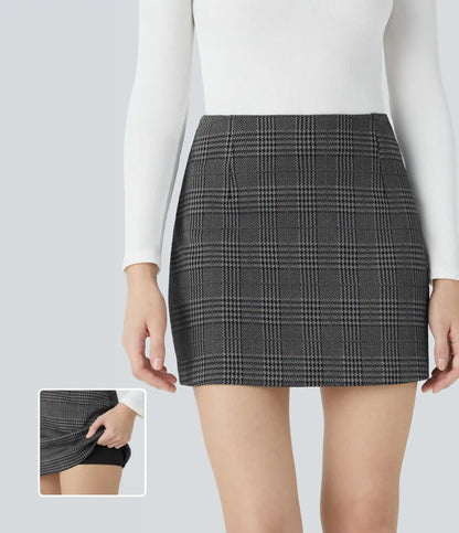 High Waisted 2-in-1 Houndstooth Plaid Mini Work Skirt