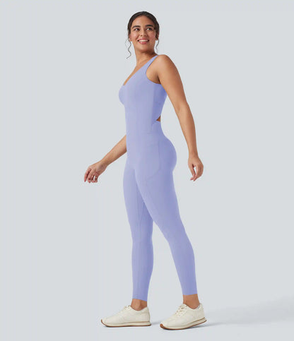 Halara UltraSculpt™ V Neck Tummy Control Butt Lifting Workout Jumpsuit with Pockets