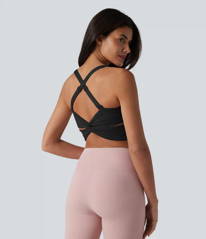 SoftlyZero™ Plush Crisscross Backless Twisted Back Adjustable Straps Built-in Bra Workout Tank Top