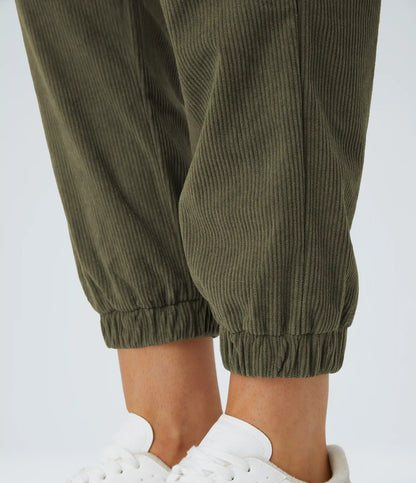 Mid Rise Zipper Pockets Corduroy Casual Joggers