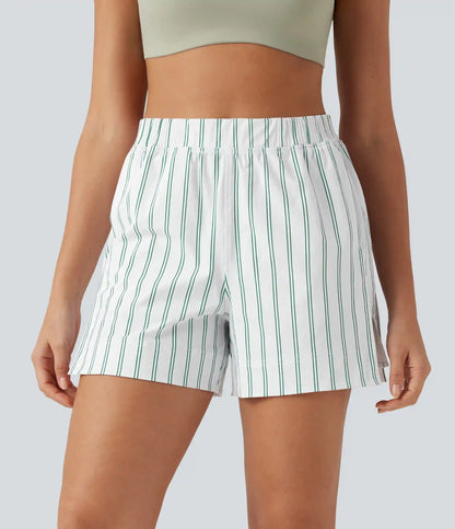 High Waisted Split Stripe Tennis Shorts with Pockets 4''
