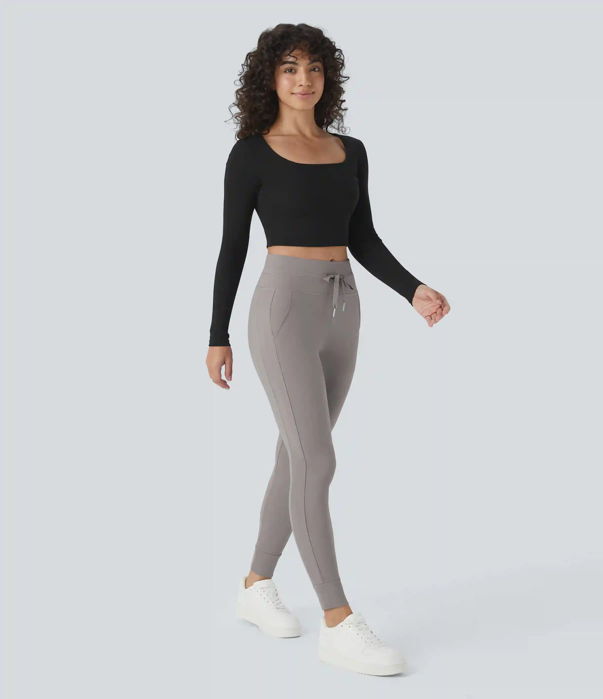 SoftlyZero™ Plush High Waisted Drawstring Pocket Plain Full Length Joggers