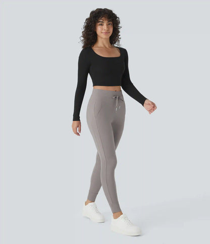 SoftlyZero™ Plush High Waisted Drawstring Pocket Plain Full Length Joggers