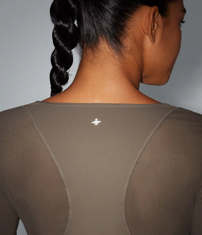Round Neck Long Sleeve Contrast Mesh InstantCool Quick Dry Yoga Sports Top