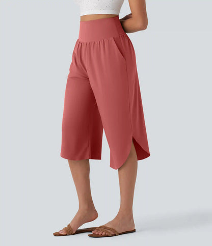 Breezeful™ High Waisted Tummy Control Hem Quick Dry Capri Pants with Pockets