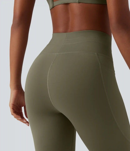 High Waisted Drawstring Plain Yoga 7/8 Leggings with Pockets