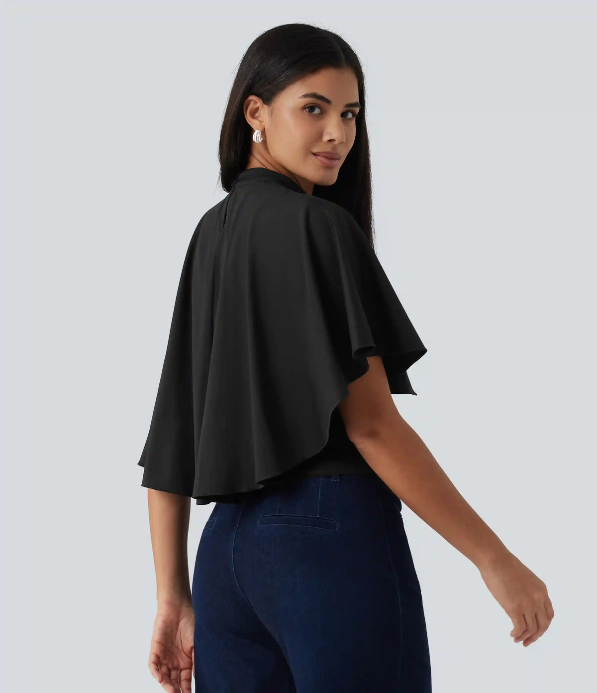Mock Neck Batwing Short Sleeve Slim Ruched Work Blouse