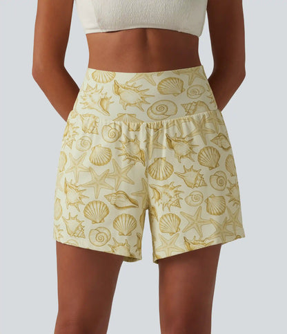 High Waisted 2-in-1 Seashell Shorts 5'' with Pockets