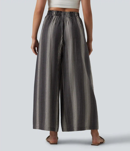 High Waisted Stripes 7/8 Resort Baggy Pants with Pockets