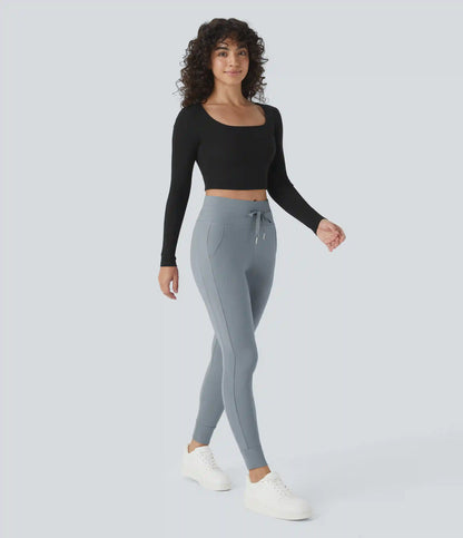 SoftlyZero™ Plush High Waisted Drawstring Pocket Plain Full Length Joggers