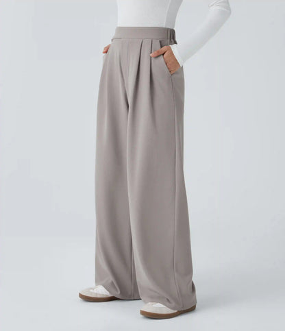 High Waisted Pocket Wide Leg Baggy Waffle Casual Pants