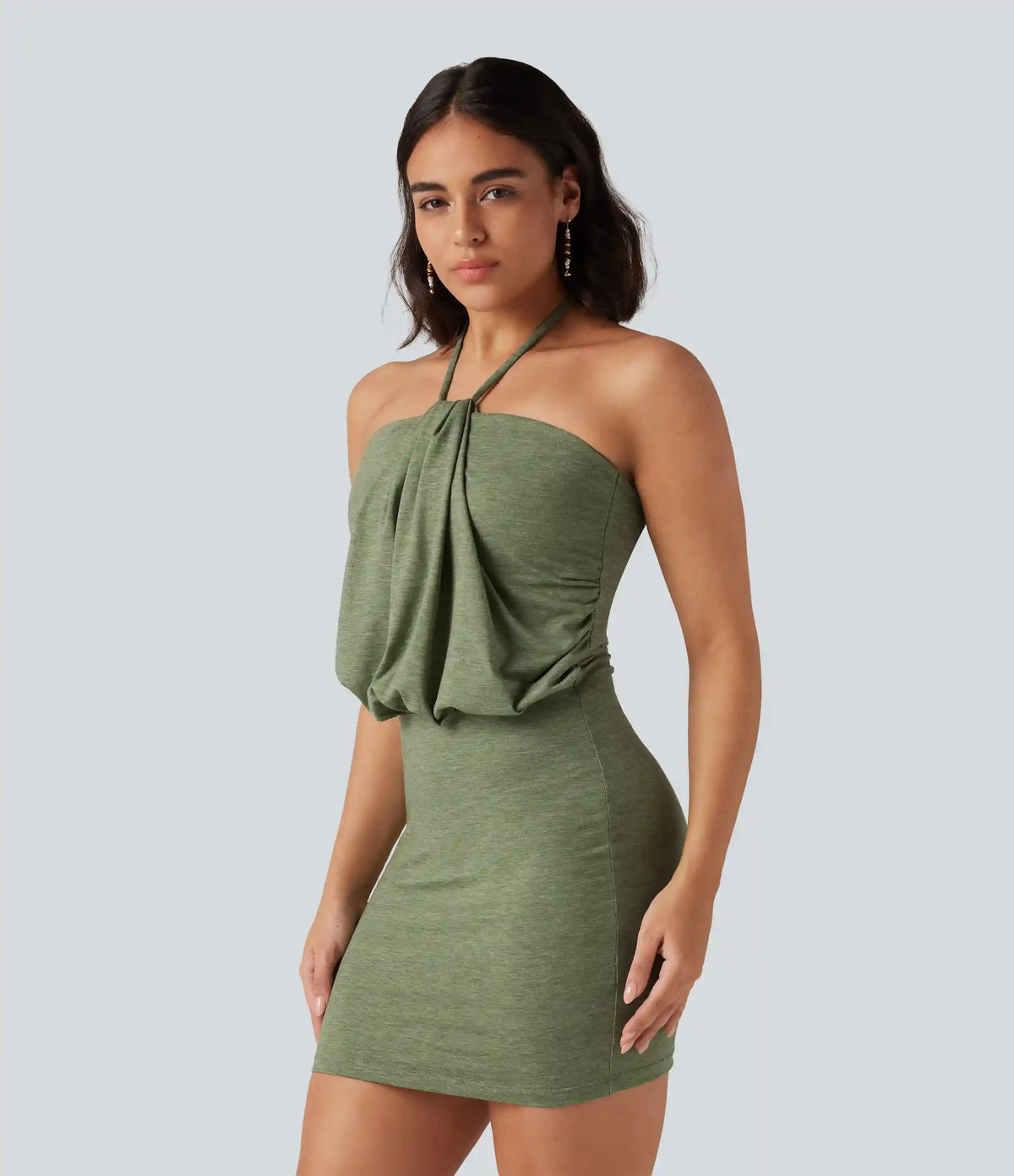 Halter Tie Back Ruched Mini Casual Dress
