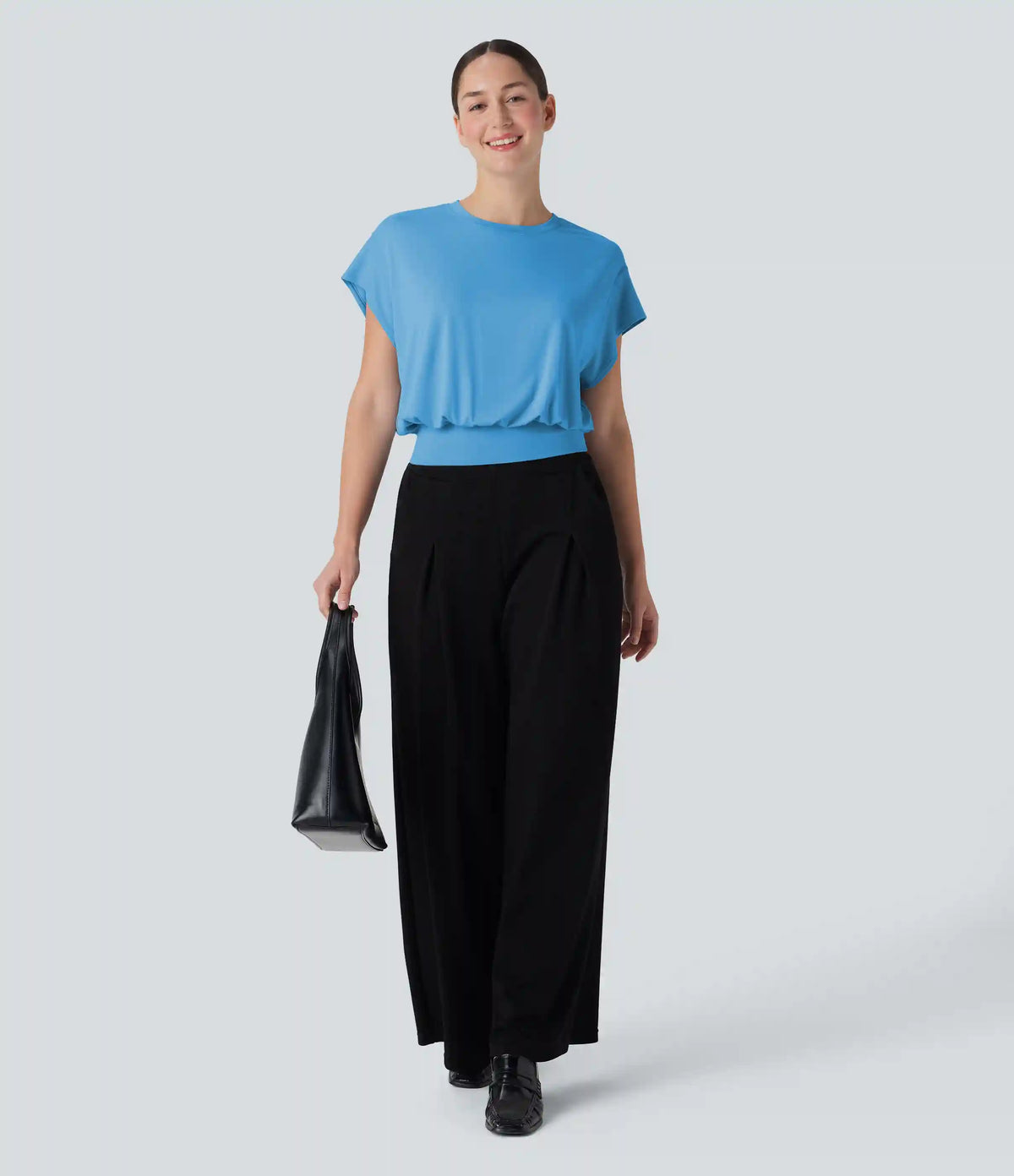 Round Neck Short Batwing Sleeve Work T-Shirt