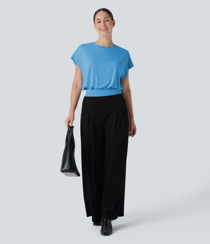 Round Neck Short Batwing Sleeve Work T-Shirt