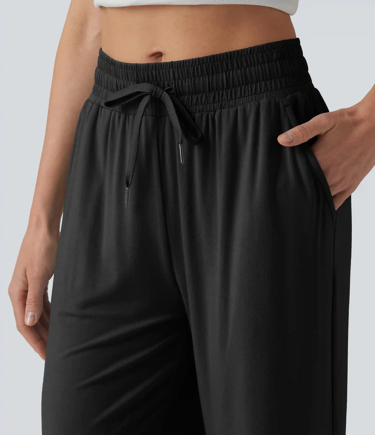 Mid Rise Drawstring Casual Baggy Pants with Pockets