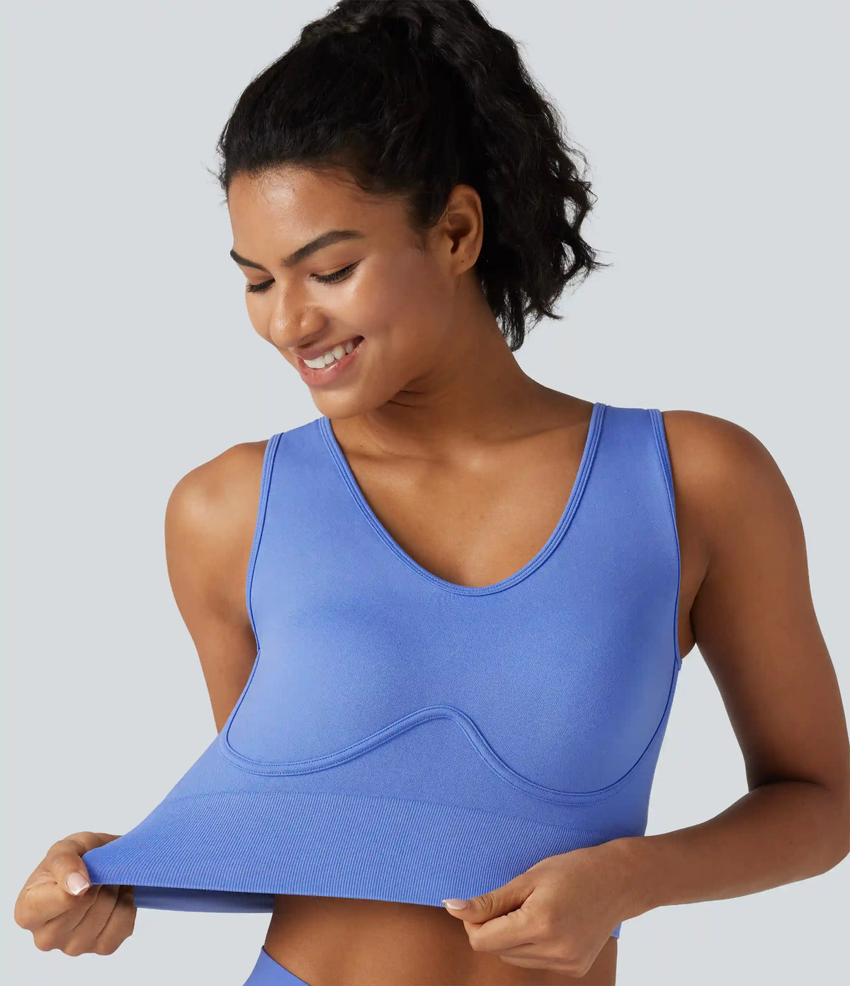 OneForm Seamless Flow V Neck Built-in Bra Lace Up Cropped Yoga Tank Top