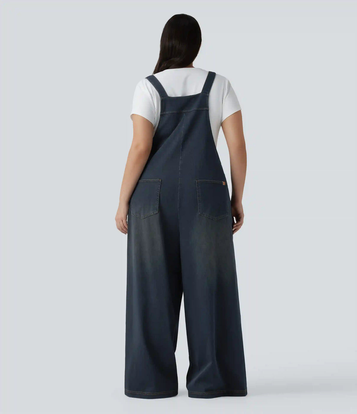 Plus Size Halara Flex™ Square Neck Washed Denim Casual Overalls with Pockets